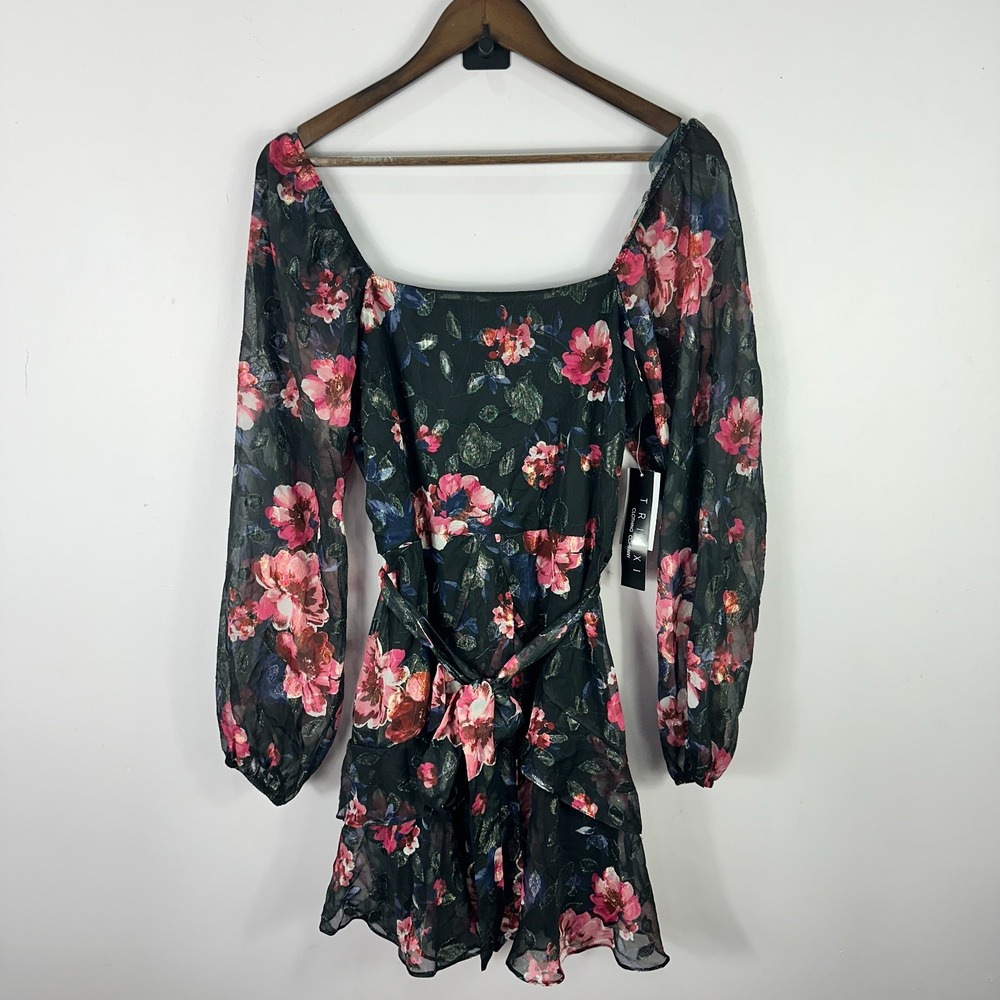 Trixxi Mini Dress XXL Black Floral Chiffon Cottagecore Romantic Fairy Whimsigoth